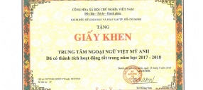 Giấy Khen Trung Tâm Ngoại Ngữ Việt Mỹ Anh