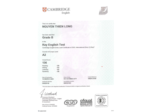 NGUYỄN THIÊN LONG _ GRADE B _ KET